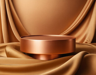 Luxury 3d podium with silk cloth on floor. Illustration in trendy copper colors  Generative AI