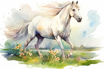 Obraz na płótnie Canvas Watercolor painting of noble white horse