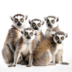 Fototapeta premium Group of lemur katta (Lemur catta) on white background