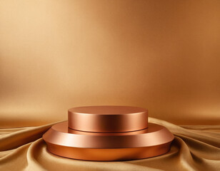 Luxury 3d podium with silk cloth on floor. Illustration in trendy copper colors  Generative AI