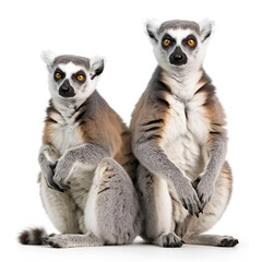 Fototapeta premium Group of lemur katta (Lemur catta) on white background