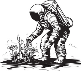 Galactic Gardener Vector Icon Graphics Interstellar Farming Astronaut Watering Emblem