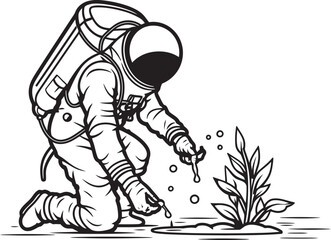 Stellar Seedling Astronaut Watering Logo Design Cosmic Sprout Vector Plant Care Icon