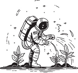 Cosmic Sprout Vector Plant Care Icon Galactic Garden Astronaut Logo Graphics