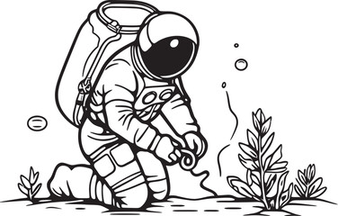 Astronautic Oasis Vector Plant Care Icon Stellar Sprout Ventures Astronaut Logo Graphics