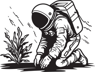 Space Bloom Vector Icon Graphics Celestial Gardener Astronaut Plant Watering Emblem