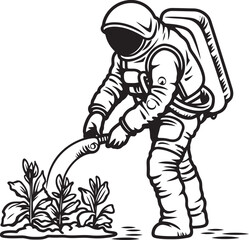 Cosmic Sprout Ventures Vector Plant Care Icon Galactic Seedling Astronaut Logo Graphics