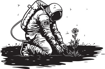 Stellar Oasis Astronaut Watering Emblem Cosmic Sprout Ventures Vector Plant Care Icon