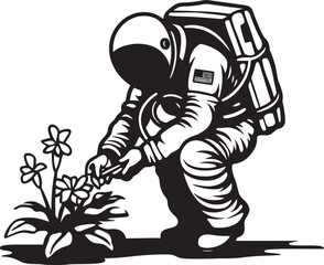 Nebula Nurturer Astronaut Plant Watering Logo Space Botany Vector Logo Graphics