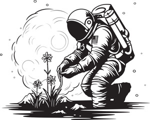 Space Plant Cultivator Vector Icon Artwork Astro Gardening Astronaut Watering Logo