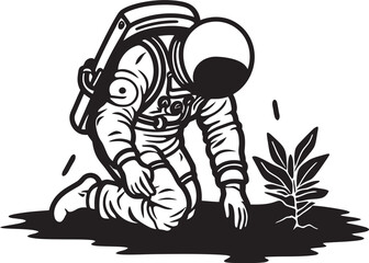Stellar Sow Astronautic Plant Watering Emblem Nebula Nurture Vector Emblematic Plant Care