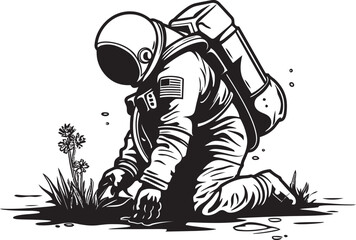 Interstellar Oasis Astronaut Logo Design Celestial Crop Cultivation Vector Plant Care Emblem