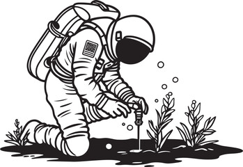 Galactic Growth Astronautic Iconic Logo Design Space Sprout Vector Plant Watering Emblem