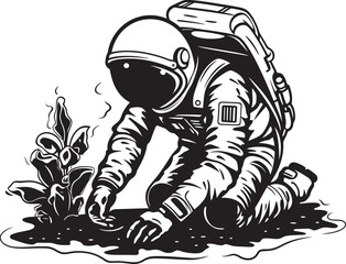 Nebula Nurturer Vector Plant Care Emblem Interstellar Oasis Astronaut Logo Design