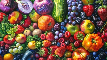 Colorful fruits and vegetables. Generative AI