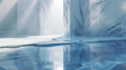 A pristine marble slab reflecting soft morning light, its intricate veins swirling elegantly.