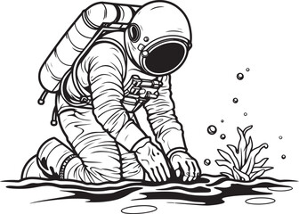 Cosmic Greenery Vector Logo of Astronaut Tending Plants Stellar Oasis Astronaut Watering Plants Icon