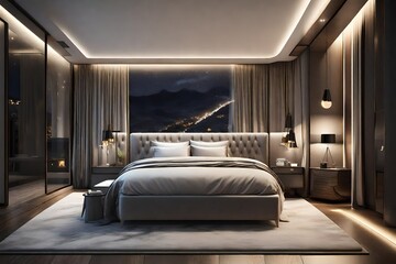 Luxury interior of a bedroom in a apartment.