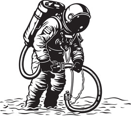 Astral Harvest Vector Icon of Astronaut Gardening Cosmic Oasis Astronaut Watering Plants Emblem