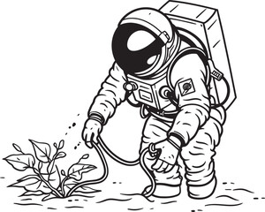 Celestial Cultivation Vector Logo Artwork Cosmic Plant Care Astronaut Watering Logo Design