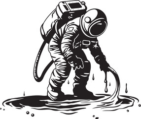 Galactic Green Thumb Vector Graphic of Astronaut Tending to Plants Celestial Oasis Astronaut Watering Plants Logo Design