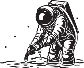 Cosmic Garden Astronaut Watering Plants Icon Stellar Sprout Vector Graphic of Astronaut Tending to Plants