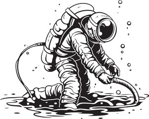 Galactic Bloom Vector Logo Design of Astronaut Gardening Celestial Garden Astronaut Watering Plants Icon