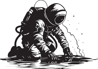 Space Sprout Astronautic Plant Watering Icon Graphics Cosmic Bloom Vector Emblem of Astronaut Tending Greenery