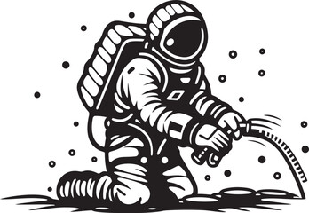 Space Botanist Vector Graphic of Astronaut Tending to Plants Galactic Growth Astronautic Plant Care Icon Graphics