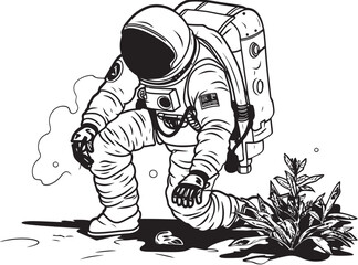 Space Garden Keeper Vector Icon Artwork Galactic Green Thumb Astronaut Watering Logo