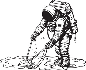 Interstellar Harvest Astronaut Plant Care Logo Design Astral Bloom Vector Graphic of Astronaut Watering Plants