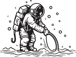 Space Sprout Astronaut Watering Plant Logo Design Galactic Gardener Vector Graphic of Astronauts Green Thumb