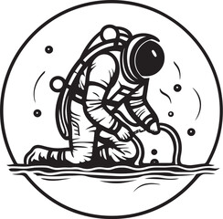 Cosmic Oasis Astronaut Watering Plant Logo Design Stellar Sprout Vector Emblem of Astronauts Green Thumb