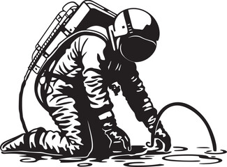 Galactic Growth Vector Graphic of Astronauts Gardening Adventures Celestial Bloom Astronautic Plant Watering Logo Design