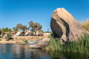 Felucca on the Nile, Full-flowing Nile, beautiful scenery of Egypt, Nubia