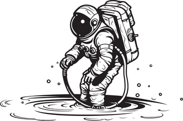 Nebula Nurturer Vector Graphic of Astronauts Plant Care Interstellar Harvest Astronautic Plant Watering Icon Graphics