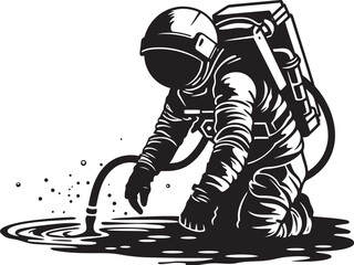 Stellar Harvest Vector Emblem of Astronauts Green Thumb Space Sprout Astronaut Watering Plant Logo Design