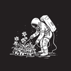 Space Farming Astronaut Logo Design Cosmic Plant Keeper Vector Icon Artwork