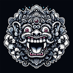 Balinese barong mask texture vector logo illustration. Black, white and colorfull design
