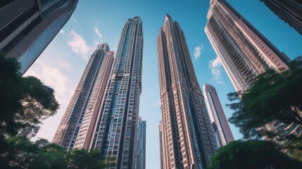 low angle view of sky scrapers, AI-generated - obrazy, fototapety, plakaty