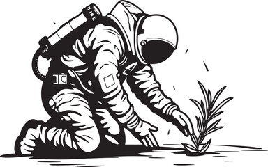 Astronautic Gardening Plant Watering Emblem Starlight Harvest Vector Plant Watering Design