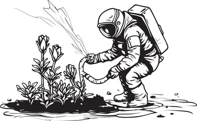 Nebula Nurturing Vector Plant Care Icon Astral Nursery Astronaut Logo Design