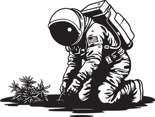 Nebula Nurturer Vector Logo Artwork Interstellar Green Thumb Astronaut Plant Watering Logo