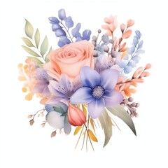 Watercolor bohemian flower bouquet in pastel color