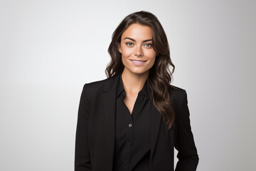  Capturing the essence of a businesswoman's grace and strength against a clean white background
