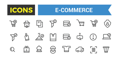 E-Commerce Line Icons, Shopping, Store, Purchase, Marketing, Delivery Icons, Ui Icon Set, Editable Stroke, Vector Illustration