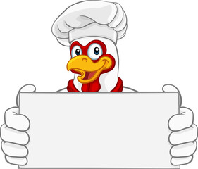 Chicken Chef Cartoon Rooster Cockerel Mascot Sign