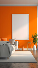 Orange Tone Blank Decorative Painting Frame Mockup Vertical Picture Mobile Poster Display Background