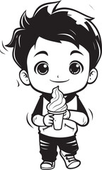 Chilled Adventures Vector Logo of a Boy and His Ice Cream Excursion Frosty Licks Cartoon Boys Ice Cream Adventure