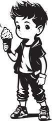 Lickety Split Treats Cartoon Boy Enjoying Ice Cream Icon Frozen Fun Vector Logo of a Boy and His Ice Cream